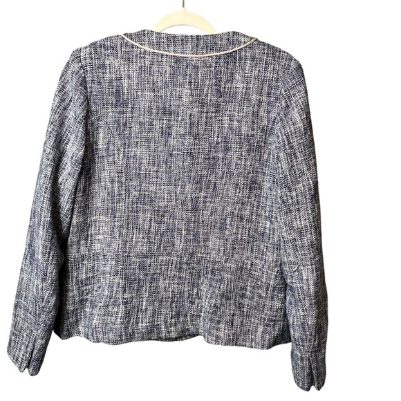 Pendleton Tweed Blazer Women's Size 10 Blue and Tan Zip Up Collarless - Picture 2 of 10
